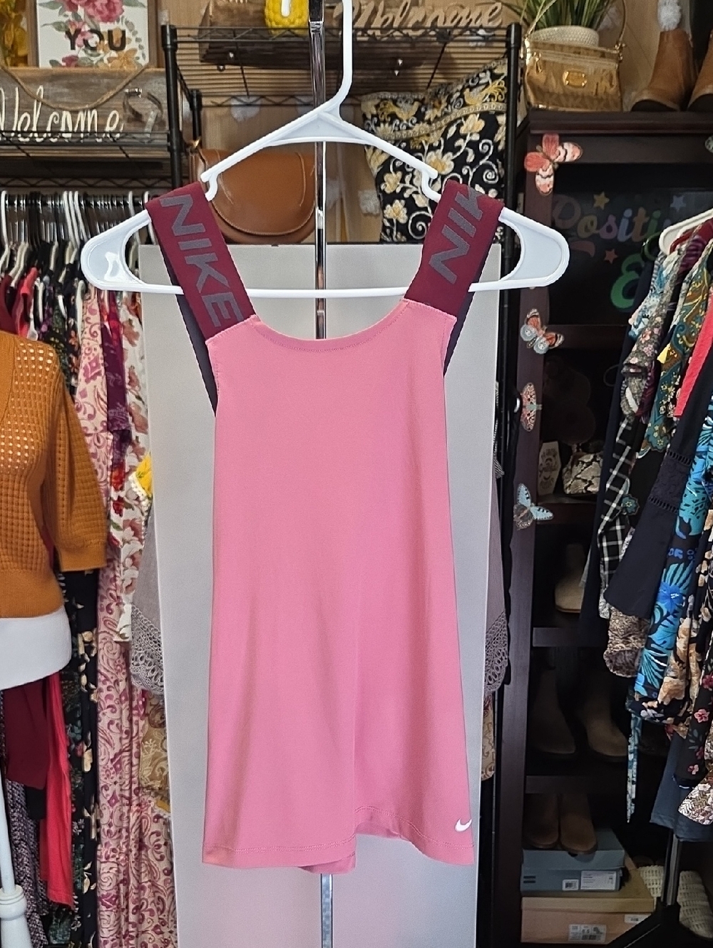 Nike PRO  Pink Performance Tank with Maroon Branded Straps XS